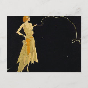 Art Deco Woman Rrauchen Zigarette Postkarte