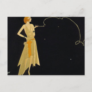 Art Deco Woman Rrauchen Zigarette Postkarte