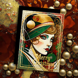 Art Deco Woman Weihnachten Folien Feiertagskarte