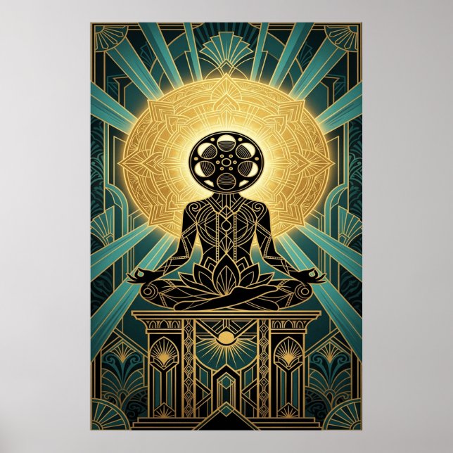 Art Deco Zen Film Meditation Gold & Teal Poster (Vorne)