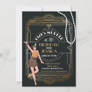 Art Deco zum Geburtstag Gatsby Party Black & Gold  Einladung