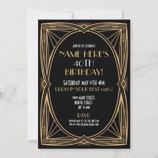 Art Deco zum Geburtstag Gatsby Party Black & Gold Einladung
