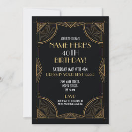 Art Deco zum Geburtstag Gatsby Party Black & Gold Einladung