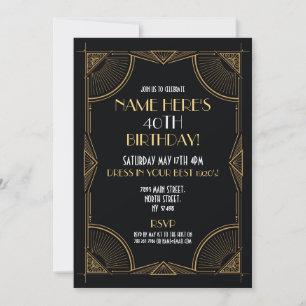 Art Deco zum Geburtstag Gatsby Party Black & Gold  Einladung