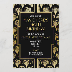 Art Deco zum Geburtstag Gatsby Party Black & Gold  Einladung