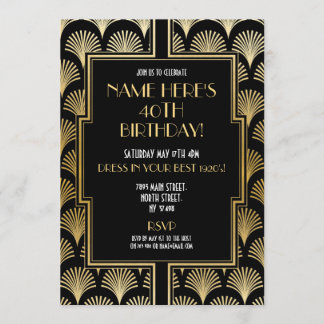 Art Deco zum Geburtstag Gatsby Party Black & Gold Einladung