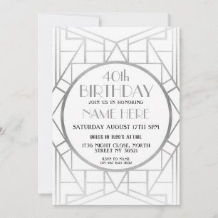 Art Deco zum Geburtstag von Gatsby Silver laden in Einladung