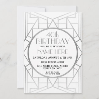 Art Deco zum Geburtstag von Gatsby Silver laden in Einladung