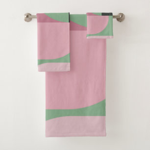 Art Deco Zusammensetzung Rosa und Grün #5 Badhandtuch Set