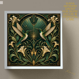 ART DECO ZWEI SMARAGD-KOLIBRIS KERAMIKFLIESE