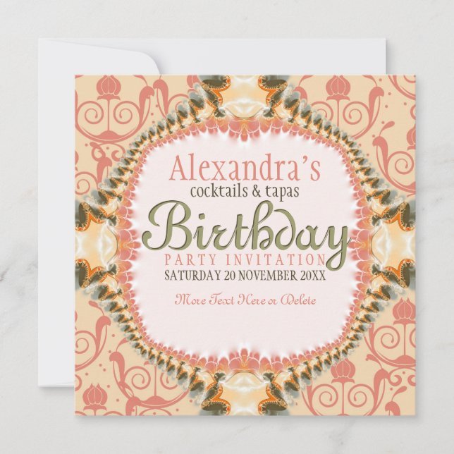 Art Decor & Lace Birthday Cocktail Party Einladung (Vorderseite)