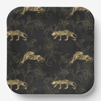 Art Deko Anspruchsvoller Black and Gold Leopard  Pappteller