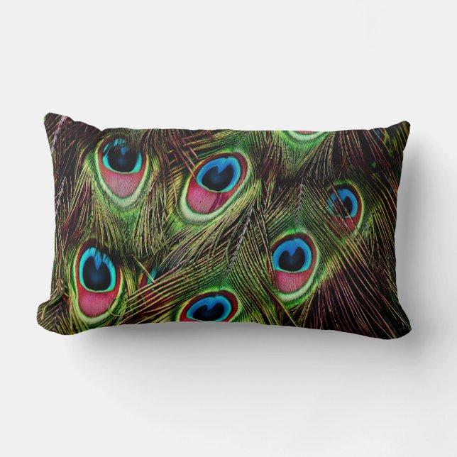 Art Deko aquamarine türkisgrüne Pfauenfeder Lendenkissen (Vorderseite)