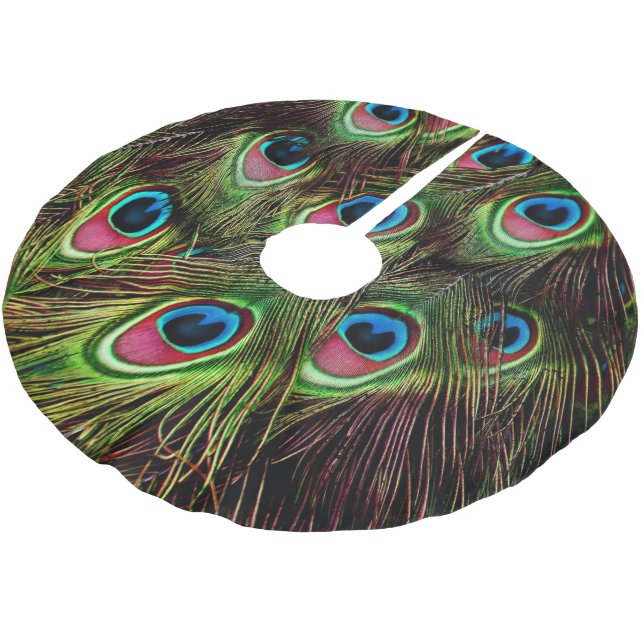 Art Deko aquamarine türkisgrüne Pfauenfeder Polyester Weihnachtsbaumdecke (Schrägansicht)