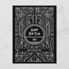 Art Deko Black Happy New Year Postkarte