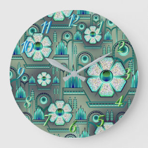Art Deko Blume Muster Vintag florale geometrische Große Wanduhr