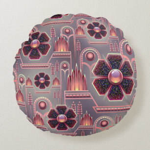 Art Deko Blumenmuster Vintag geometrisch lila Rundes Kissen