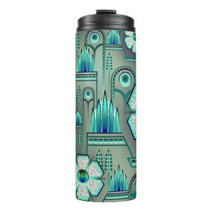 Art Deko Blumenmuster Vintage aquamarine geometris Thermosbecher