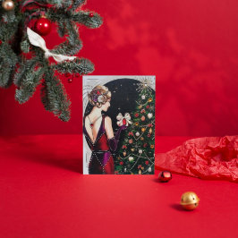 Art Deko Christmas Lady Vintage Karte