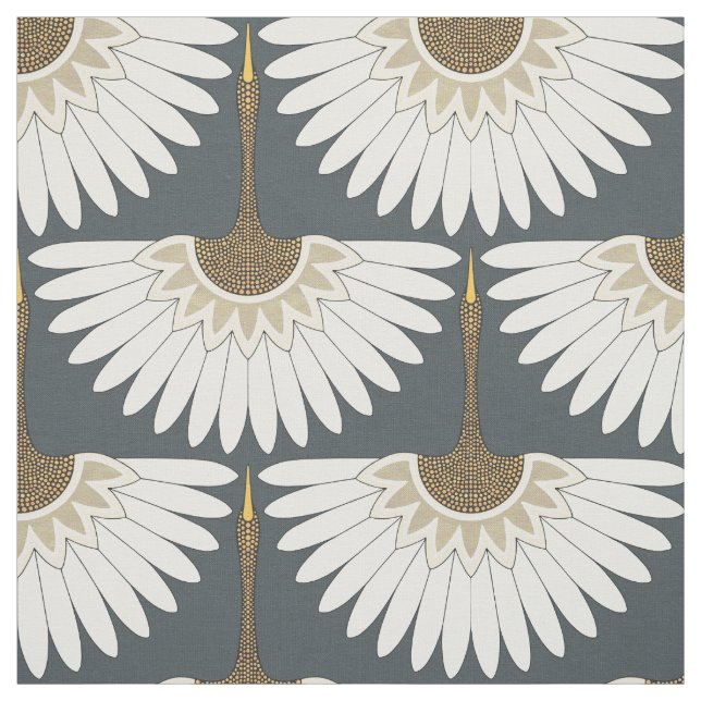 Art Deko Cranes obsidian grau Stoff (Muster)