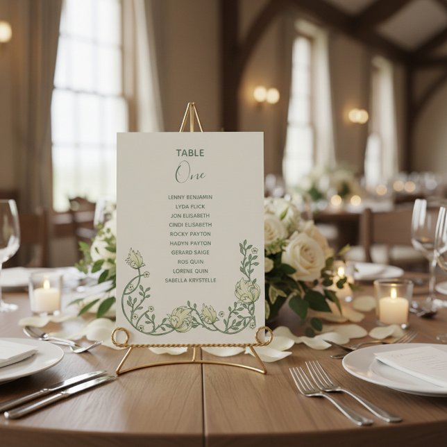 Art Deko Creme Blume Tischnummer Seekarte (Art deco cream flowers Table Number Seating Chart.)