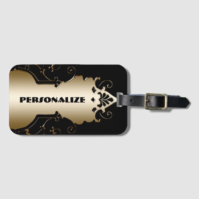 Art Deko elegantes Schwarz/Gold viktorianisch Gepäckanhänger (Vorderseite (Horizontal))