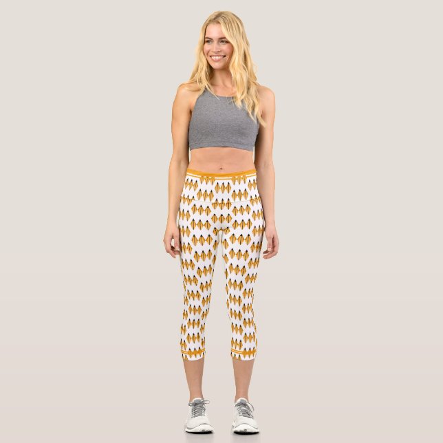 Art Deko Element in hellorange Capri Leggings (Vorderseite)