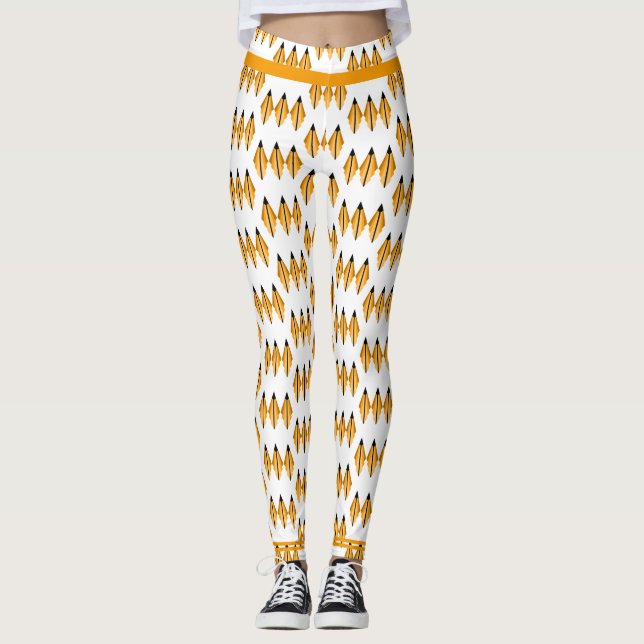 Art Deko Element in hellorangen Leggings (Vorderseite)
