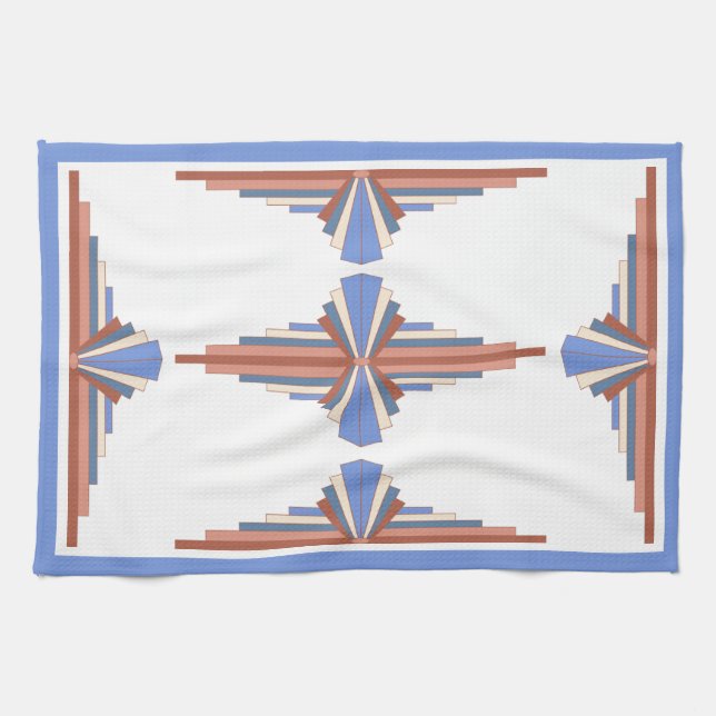 Art Deko Elemente in Rose Gold & Blau Geschirrtuch (Horizontal)
