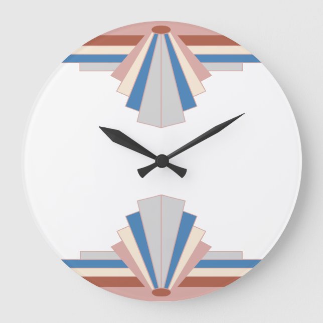 Art Deko Elemente in Rose Gold, Blau & Grau03 Große Wanduhr (Vorderseite)