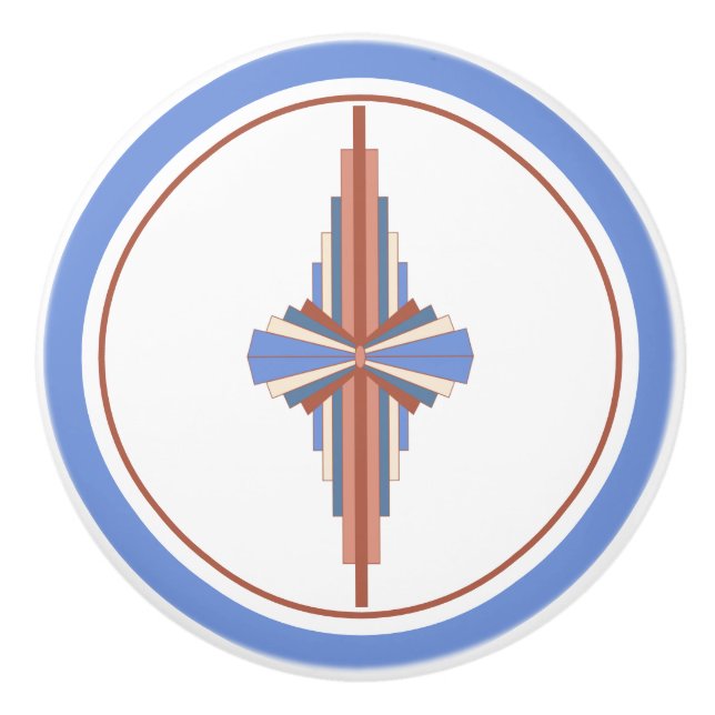 Art Deko Elemente in Rose Gold & Blau Keramikknauf (Vorderseite)