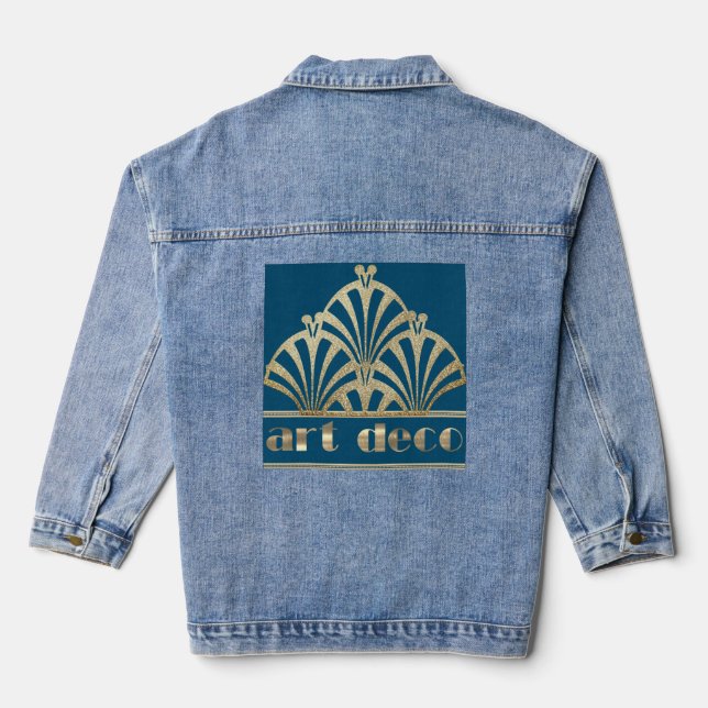 Art Deko Fan Muschel Design goldblauer Roaring 20e Jeansjacke (Rückseite)