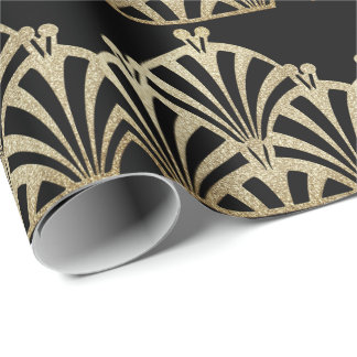 Art Deko Fan Muster schwarze Bronze elegant Vintag Geschenkpapier