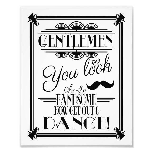 Art Deko, GENTLEMEN Badezimmerschild, Hochzeitszei Fotodruck (Vorne)