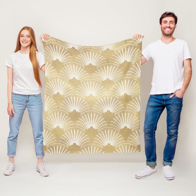 Art-Deko geometrisches Muster in Gold und Weiß Fleecedecke (Beispiel)