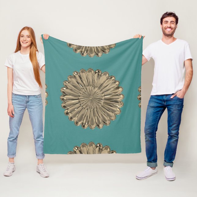 Art Deko Gold aquamarine Look Fan Muschel Design Fleecedecke (Beispiel)