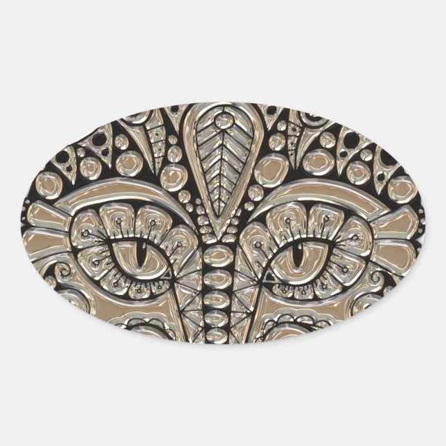 Art Deko gold schwarze Katze im ägyptischen Stil Ovaler Aufkleber (Vorderseite)