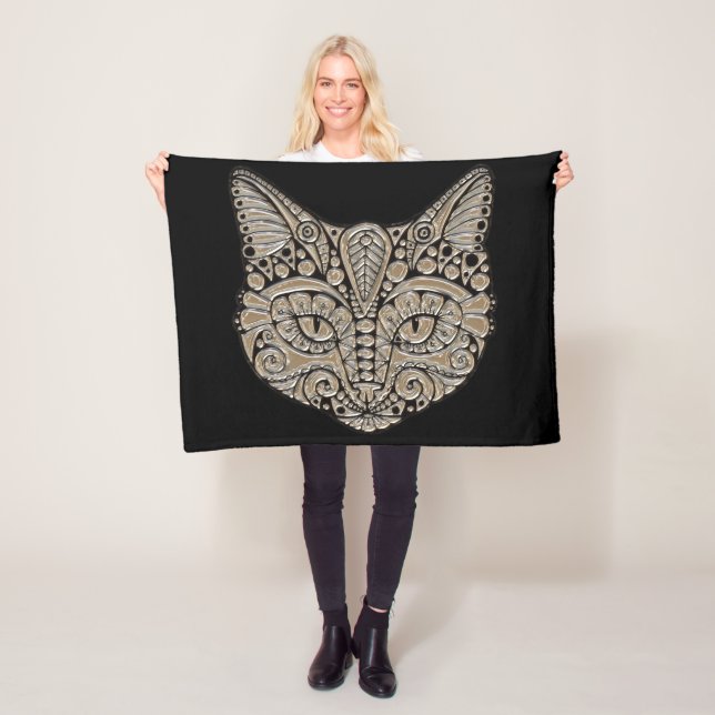 Art Deko Gold und schwarze ägyptische Katze Fleecedecke (Beispiel)