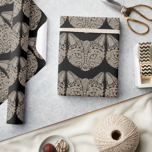 Art Deko Gold und schwarze ägyptische Katze Geschenkpapier (Von Creator hochgeladen)