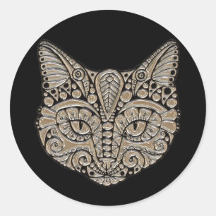 Art Deko Gold und schwarze ägyptische Katze Runder Aufkleber