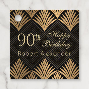 Art Deko golden Blätter 90. Geburtstag Geschenkanhänger