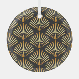 Art Deko Goldenes Pfauenmuster Ornament Aus Glas
