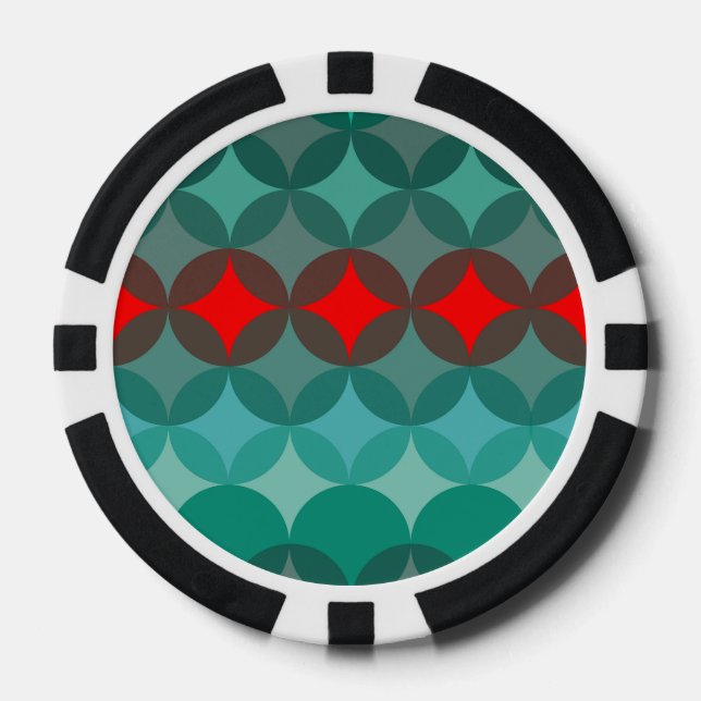Art Deko inspiriert aquamarin und rot abstrakt Pokerchips (Vorderseite)