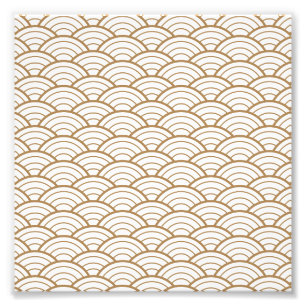 Art Deko, japanisches Fanmuster, Gold, Weiß, Vint Fotodruck