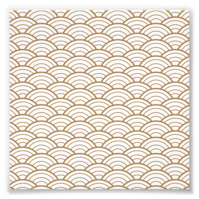 Art Deko, japanisches Fanmuster, Gold, Weiß, Vinta Fotodruck (Vorne)