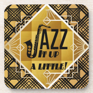 Art Deko Jazz Saxophon Black Gold Musik Getränkeuntersetzer