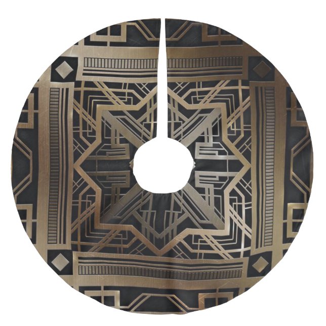 Art Deko, Jugendstil, Gold, Schwarz, Chic, elegant Polyester Weihnachtsbaumdecke (Vorderseite)