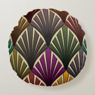 Art Deko,Jugendstil,Jäger grün,Marineblau,Gelb,V Rundes Kissen