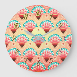 Art Deko Korallenrosa Blume Große Wanduhr