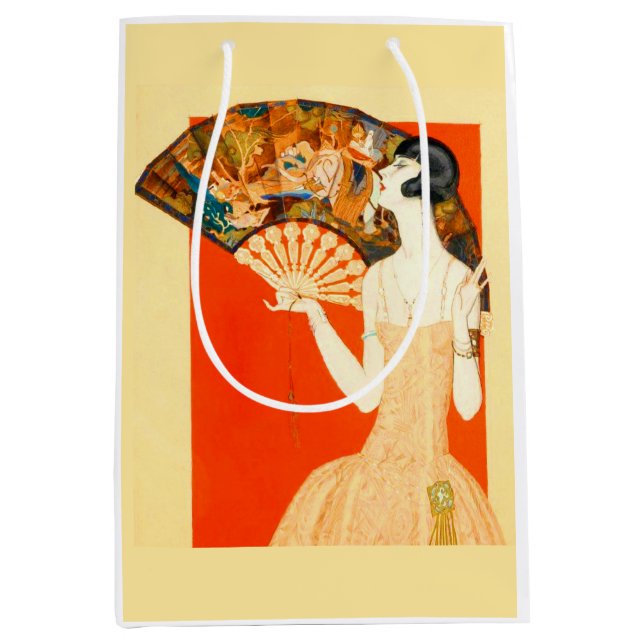Art Deko Lady mit Ventilator Mittlere Geschenktüte (Vorderseite)